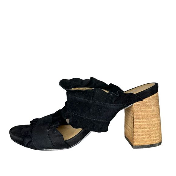 Free People Rosie Ruffle Black Suede Heels Size 39 (8.5) Block Heel - Picture 7 of 12